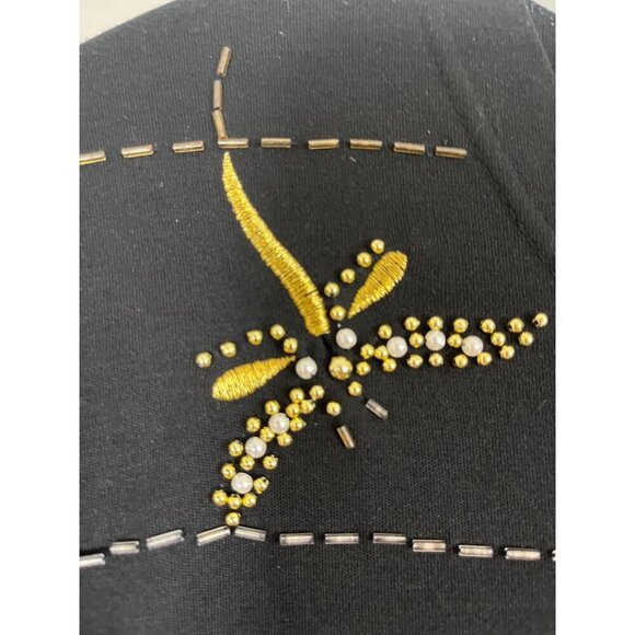 Lisa Top L Black Dragonfly Beaded Boho Western Novelty Mythical Hippie Cowgirl - Picture 9 of 12